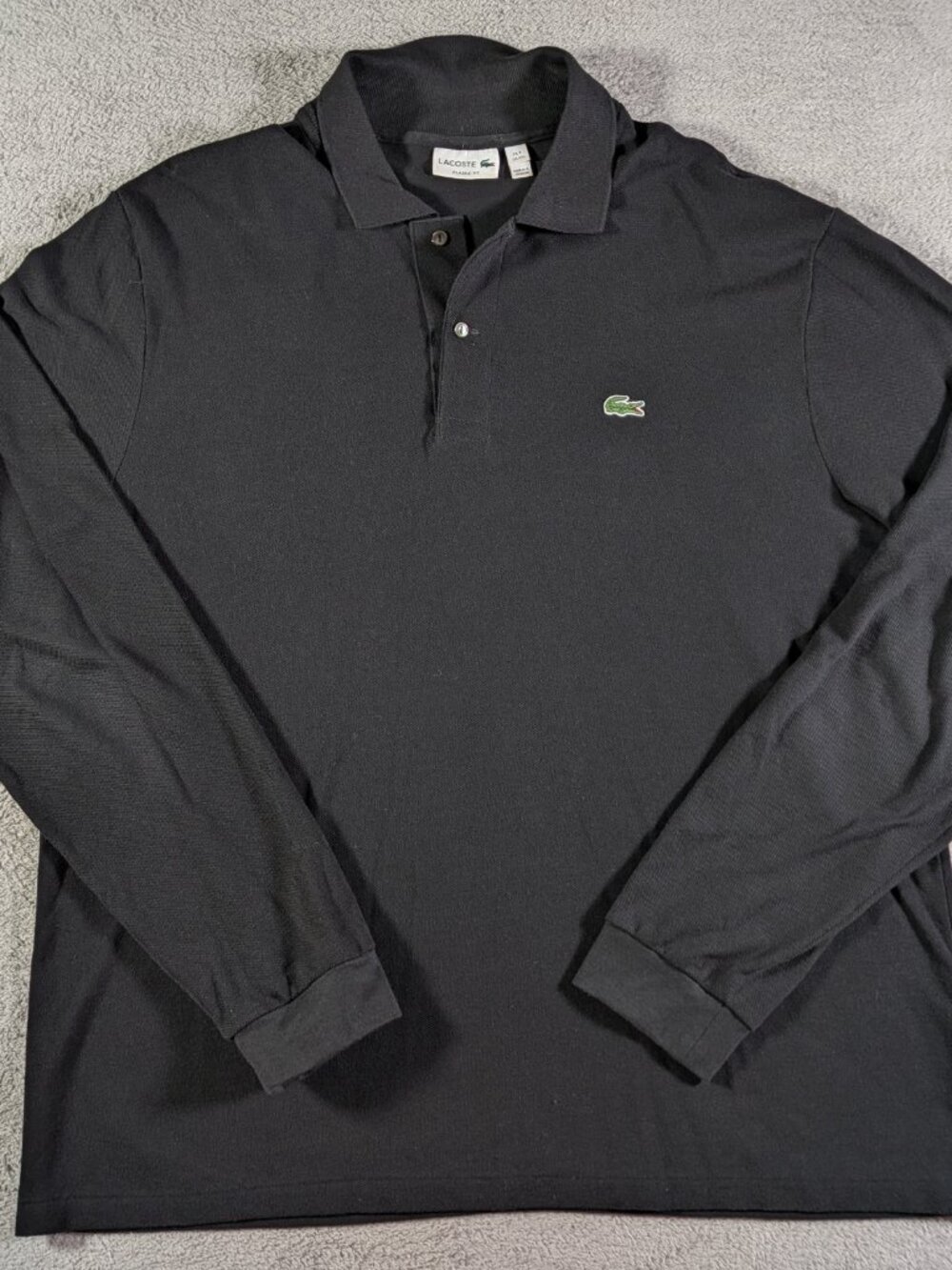 Lacoste XXL Classic Fit Black Pique Cotton Long Sleeve Polo Shirt